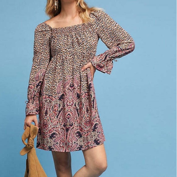 Anthropologie Dresses & Skirts - Anthropologie Women's Square Neck Empire Waist Paisley Tunic Dress Size Large